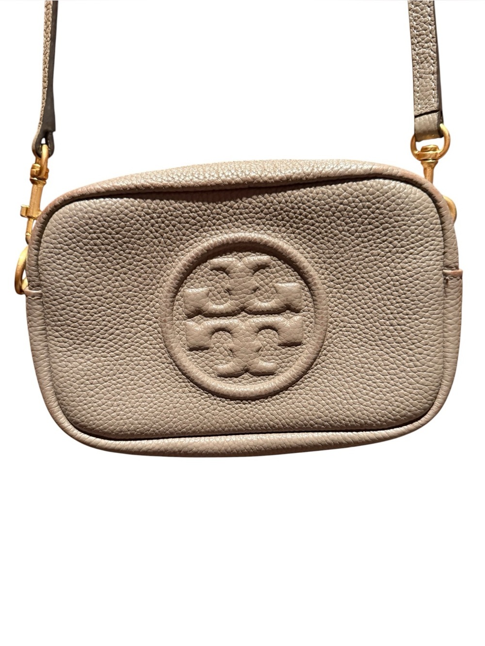Tory Burch Kira Pebbled Leather Crossbody Bag in Taupe